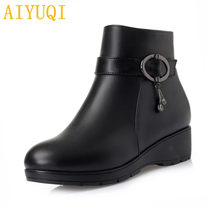 

AIYUQI Women snow boots 2019 new genuine leather women booties, big size 35-43 wool warm mother boots women ,lady Winter shoes