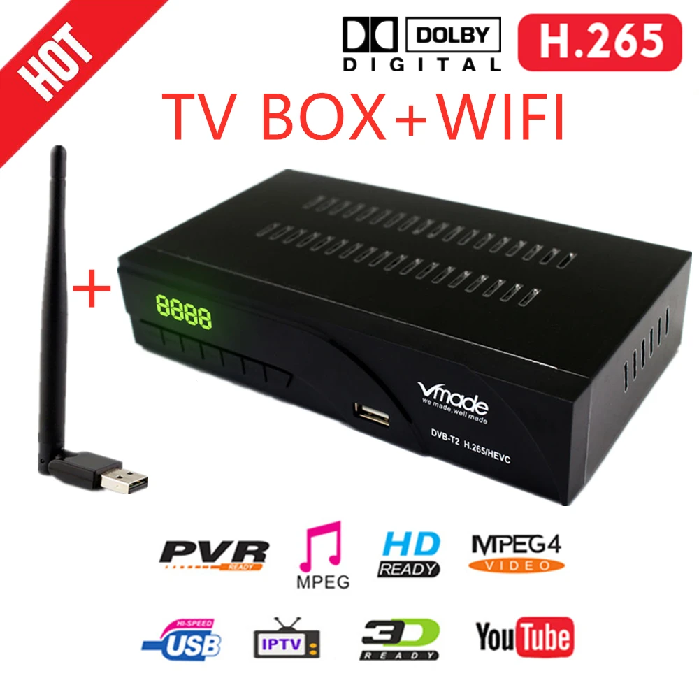 Vmade DVB T2 в наземном ТВ-приемнике приемный ТВ-тюнер с wifi DVB T2 H.265 ТВ-приставка декодер Youtube Dolby IP tv HD рецептор