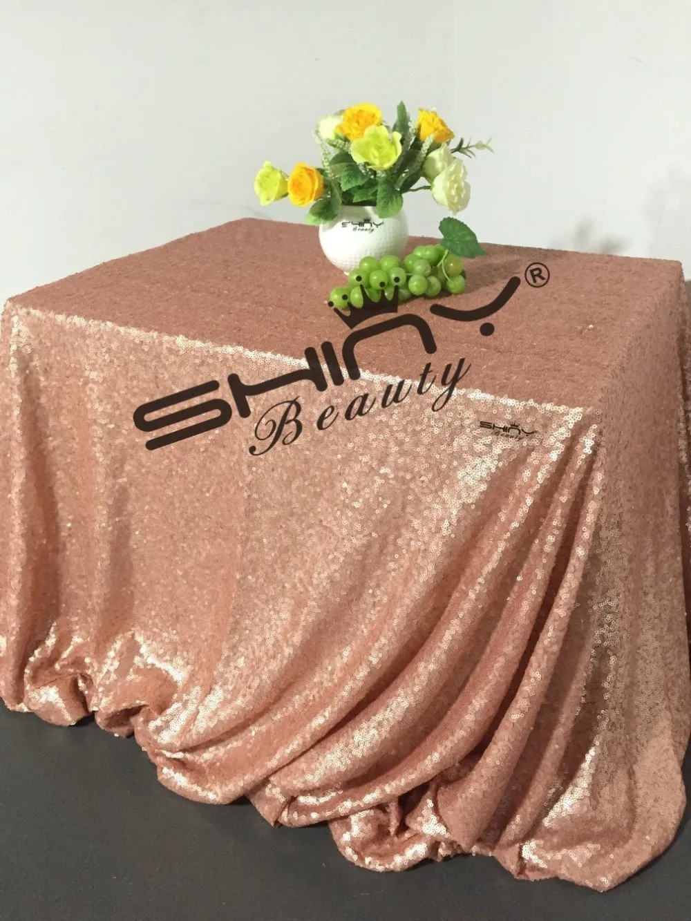 ShinyBeauty 90x156 дюймов светло румяна розовая скатерть с блестками Накладка для