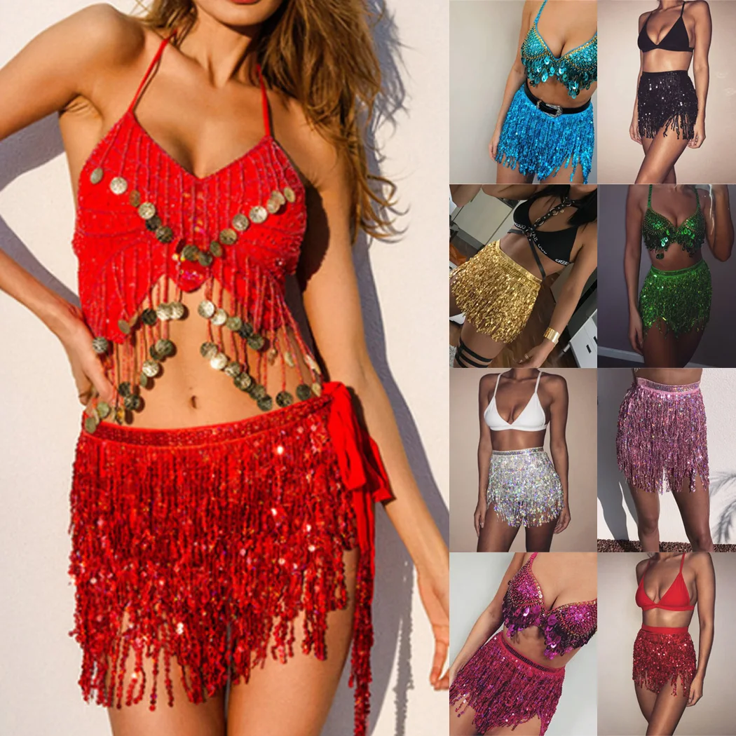 Mini Skirts Female Sexy Tassel Fringe Sequin Skirt Women Summer Style