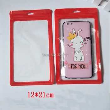 

12*21cm Plastic Zipper Clear Red Retail Packaging Bag Cell Phone Case For iphone 6s 4.7/5.5" Samsung S5 S6 Note 4 5.5inch