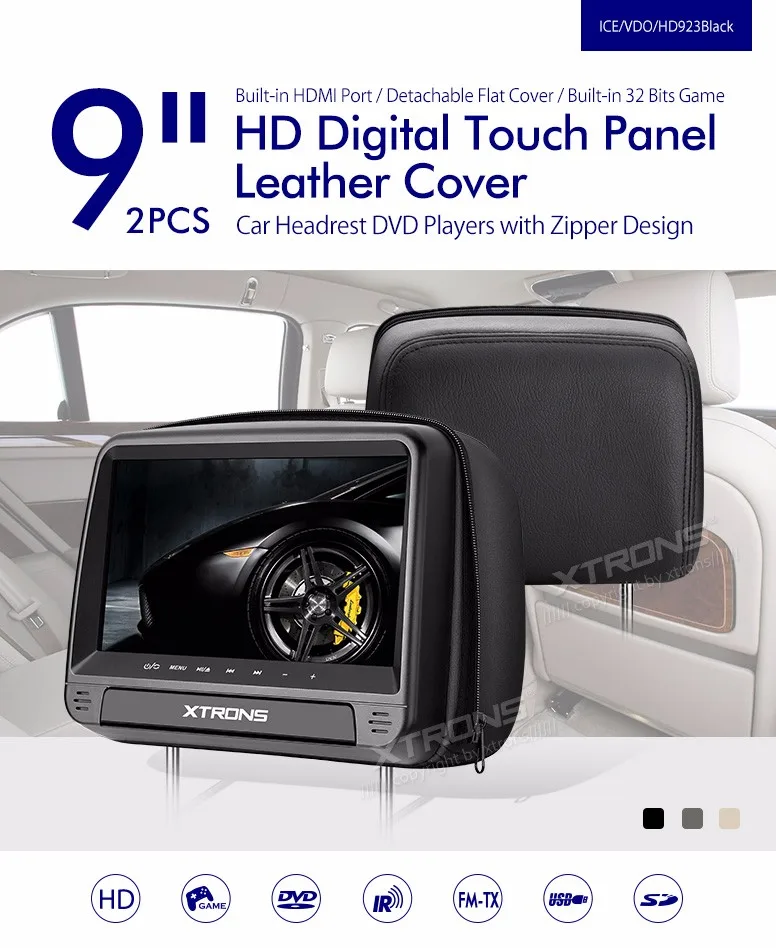Perfect 2x9" Headrest Car DVD Car Headrest DVD Headrest Car Monitor DVD with Buit-in HDMI Port & Detachable Zipper Cover Design 0