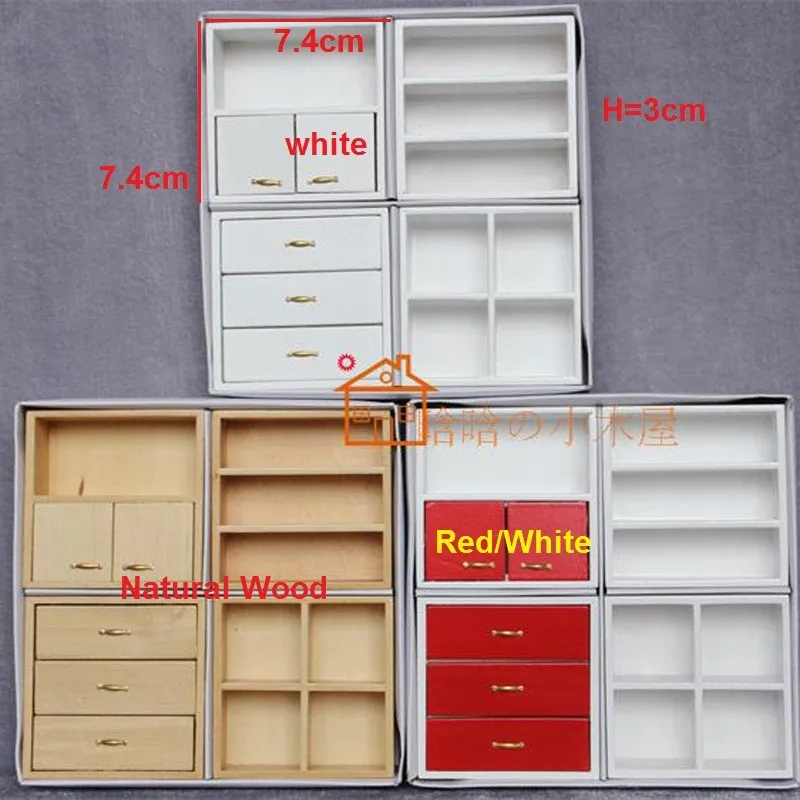Комбинированный шкаф витрина деревянный миниатюрный кукольный домик 1/12 масштаб C002
