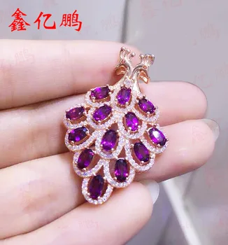 

925 silver tower with natural pyrope garnet pendants Double peacock pendant