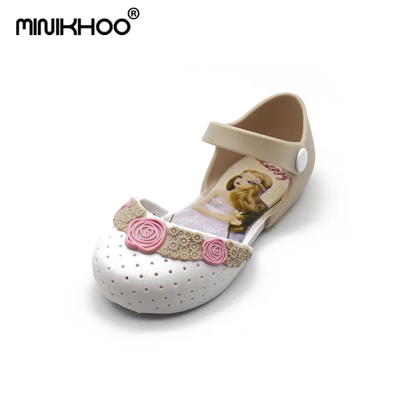 Mini Melissa/Новинка года; прозрачная обувь для принцессы сандалии с дышащим цветком; босоножки для девочки принцессы; сандалии с розочками для девочек - Цвет: White