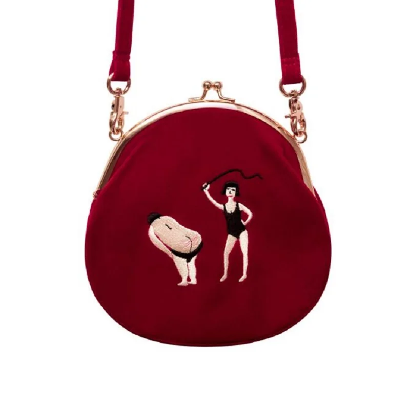 

YIZI Store Vintage Velvet Embroidery Women Messenger Bags In Semi-circle Round Shape Original Designed