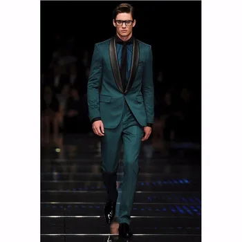 

Custom Made Groomsmen Shawl Black Lapel Groom Tuxedos Dark Green Men Suits Wedding Best Man (Jacket+Pants)