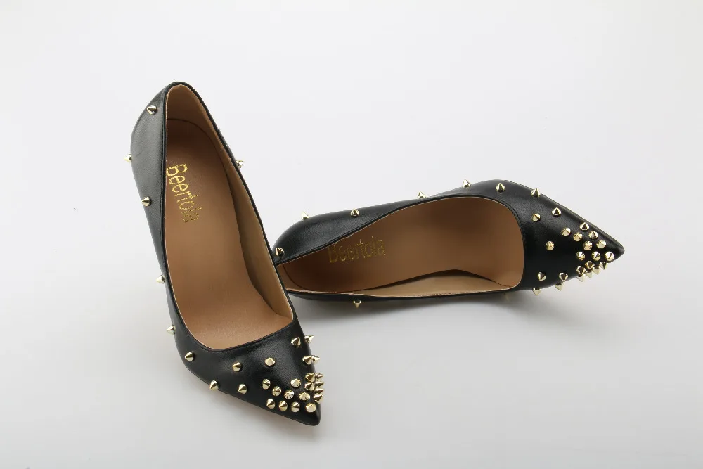 12 Femmes Heel Heel 12cm Sexy Stiletto De Pompes Chaussures Heel Femme Tacon Heel Noir Luxe 12 Beertola Pointu 10cm Haute Bout Mariage 14cm Marque 10 10cm Parti Rivets Dame Heel Cm FqfTanwg