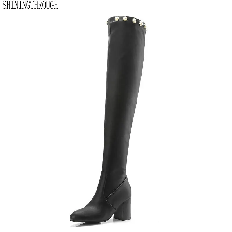 

New women fashion over the knee high women boots spring autumn women shoes 7cm high heels party shoes Large size 34-43