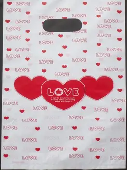 

300pcs Promotions 15x20cm Color love Gift Bags Plastic Boutique Pouches Shopping Gift Package Bag 015020019