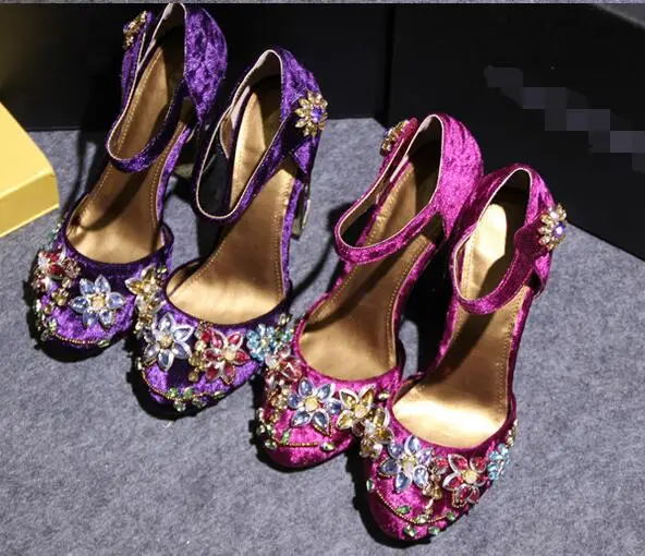 Новинка; женские бархатные туфли с пряжкой, украшенные бриллиантами, в клетку, в виде птицы; Цветочные Стразы; свадебные туфли; модельные туфли с бриллиантами на каблуке 10 см