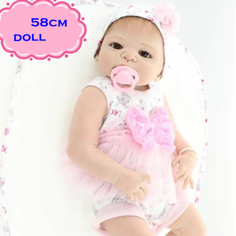 

22inch NPK Full Silicone Reborn Baby Dolls In Pink Princess Clothes About 58cm Handmade Bonecas Bebe Reborn For Girl Brinquedos