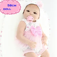 22inch NPK Full Silicone Reborn Baby Dolls In Pink Princess Clothes About 58cm Handmade Play Doll Reborn For Kids Brinquedos