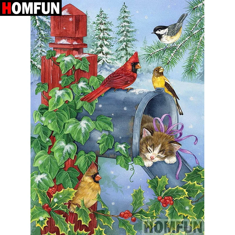 

HOMFUN 5D DIY Diamond Painting Full Square/Round Drill "Animal Bird Cat" Embroidery Cross Stitch gift Home Decor Gift A08147