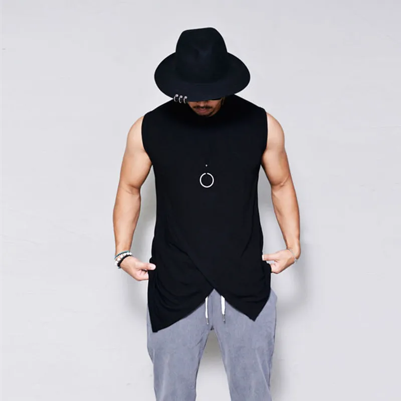 

2018 Men's New Round Neck Sleeveless Irregular Hem Vest Vest Hip Hop Men Clothes 2018 Men Tank Top Men Fashion Tank Tops Vest