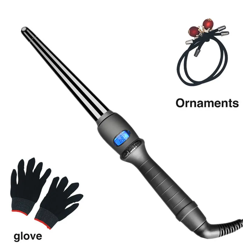 

Lcd Curlers Conical Curling Iron Single Tube Ceramic Glaze Pear Flower Cone Electric Single Tube Curling Iron