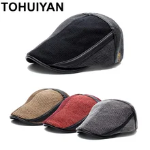 TOHUIYAN, зимняя мужская шапка для пожилых людей, кепка газетчика, плоский берет, кепка для мужчин, толстый шерстяной берет, Остроконечные шапки, Boina, винтажная клетчатая теплая Кепка