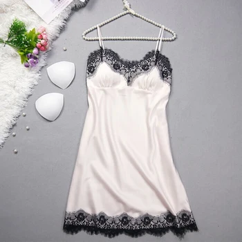 

New Women's Sleeveless Suspender Lace Nightgowns Solid Color Lounge Summer Sleepwear Silk V-Neck Sexy Sleepshirts Hot Sale
