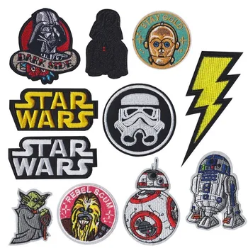 

1PCS Movie Star Wars Robot Embroidered Iron On Patches Yoda Storm Trooper Force Awakens Clothes Patch Space Badges Accessories