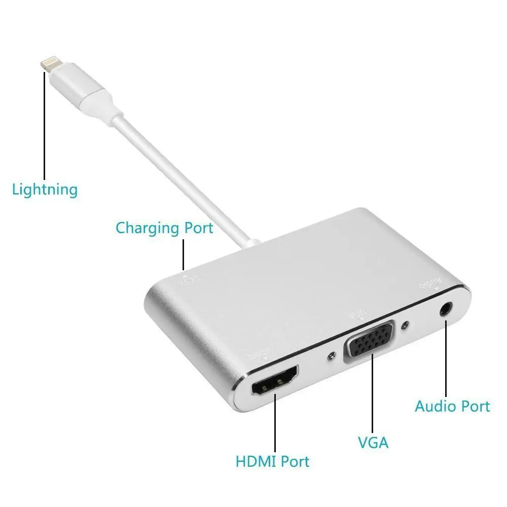 USB C type c к HDMI VGA адаптер 3,5 мм аудио 3 в 1 HDMI конвертер кабель для IPHONE 7 8 X Google pixel 2XL S8 S7 S9 Поддержка IOS 12 - Цвет: lightning to HDMIVGA