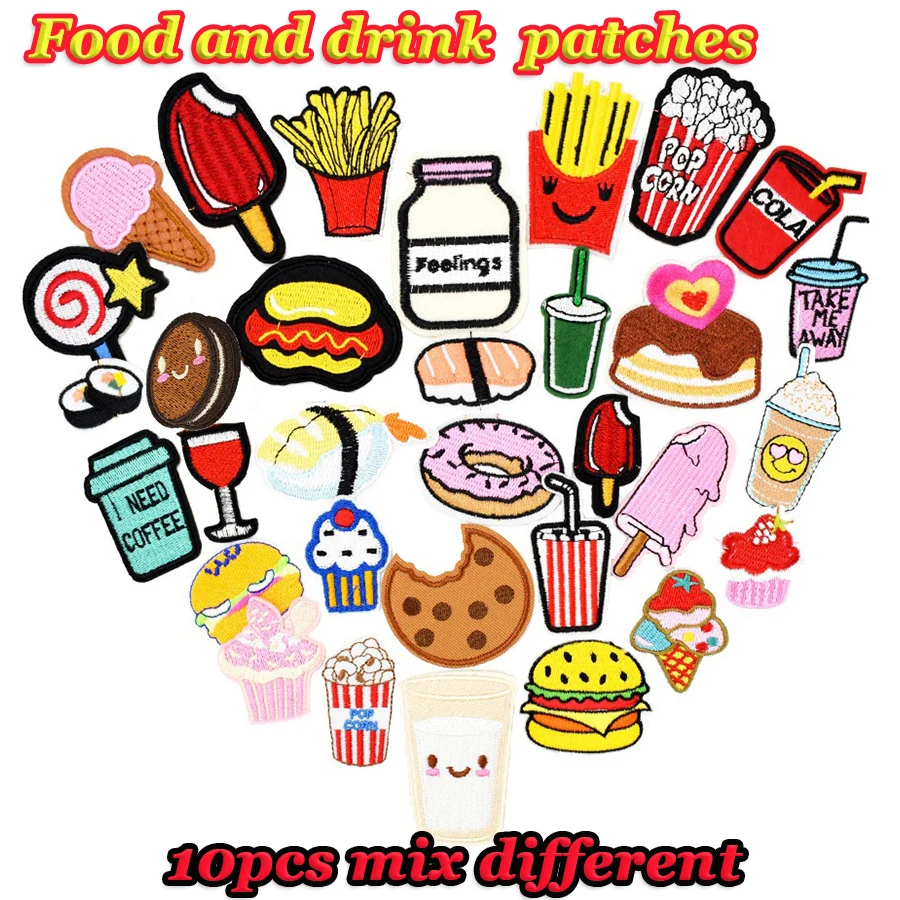 Diy food and drink patches for clothing iron embroidered patch applique