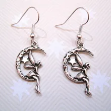 24 Пара* фея сидит на полумесяц и звезда* fairie Висячие серьги тибетское серебро sp 43 мм kl1126