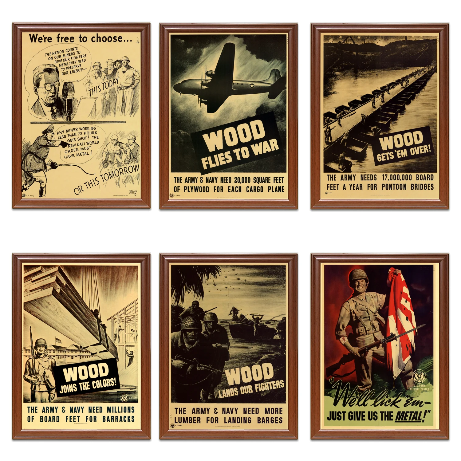 Винтажный пропагандистский постер США WW2 деревянные земли наши бойцов