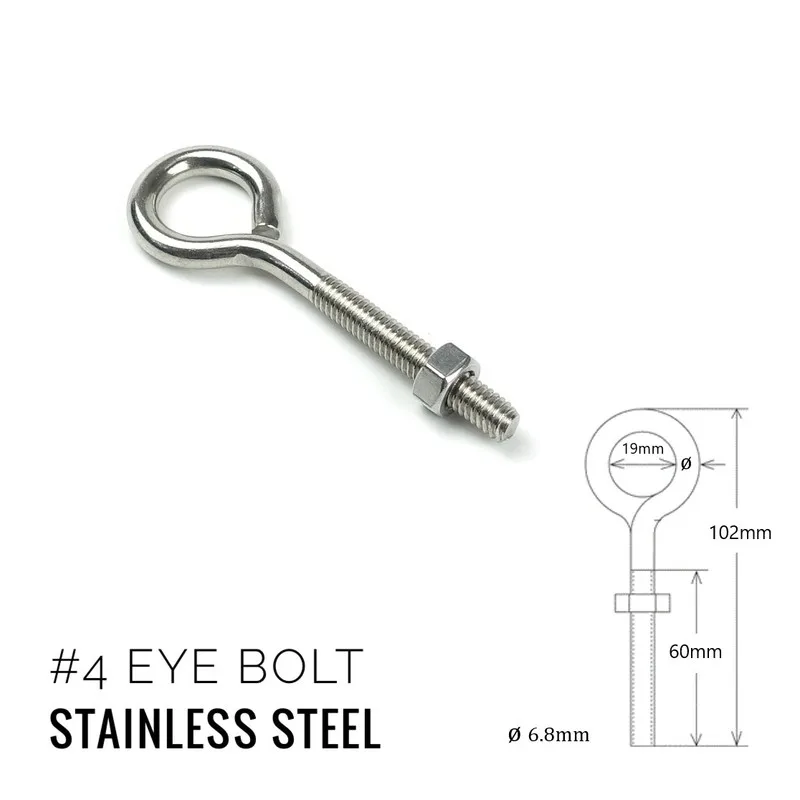 

2pcs Big 304 Stainless Steel Eye Bolt with Nut Assembled for Rope and Cable Attachment 102mm Length #4
