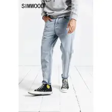 Демисезонные мужские джинсы SIMWOOD, брюки батальных размеров из потертого денима с полосой-вставкой сбоку,, повседневные джинсовые штаны-шаровары длиной до щиколотки, 190025