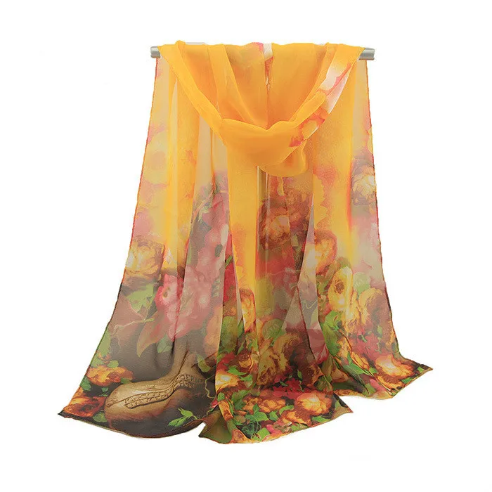 Модный женский шифоновый палантин средней длины с цветочным принтом мягкий шарф - Цвет: 11