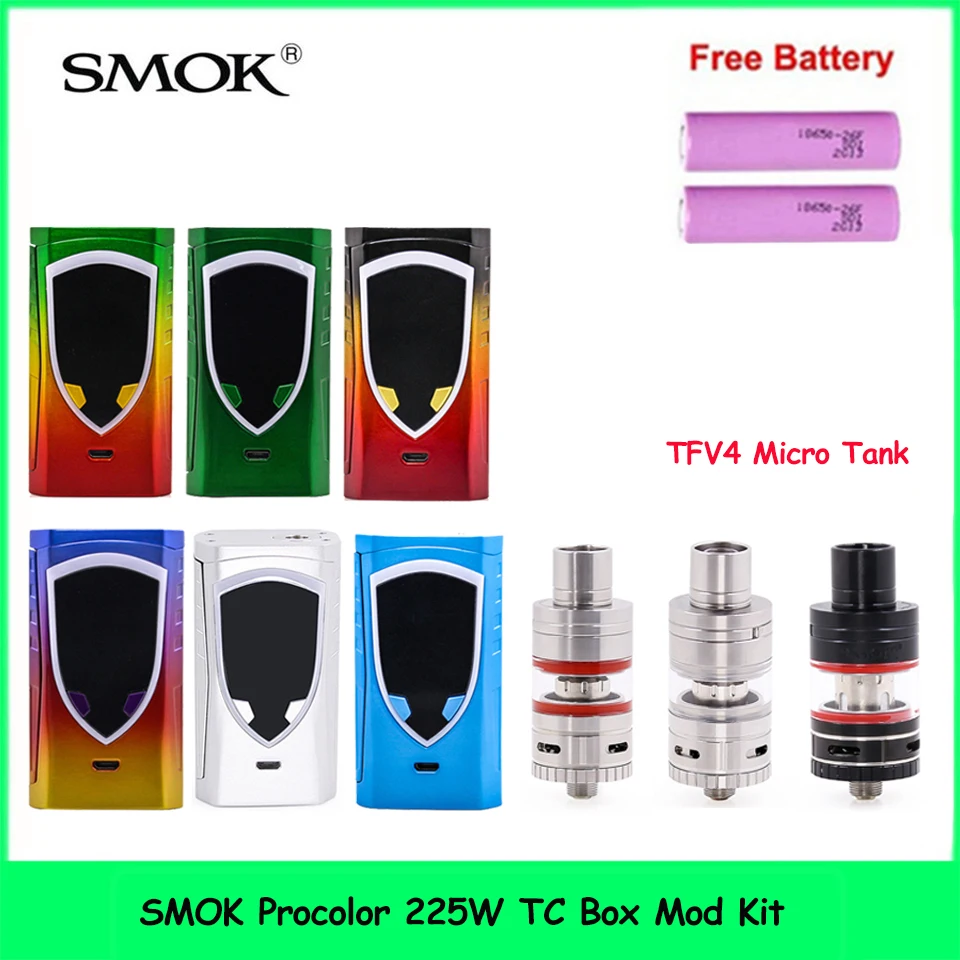 

Original SMOK Procolor 225W TC Box Mod with 18650 Battery fit SMOK TFV4 Micro Tank Atomizer Pro Color Kit vs Smok Mag LUXE Mod