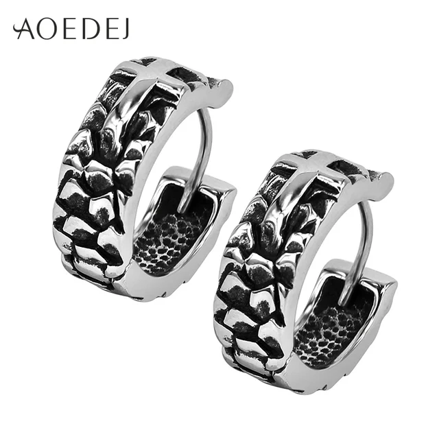 AOEDEJ Dragon Scales Black Cross Hoop Earring Men Stainless Steel Punk
