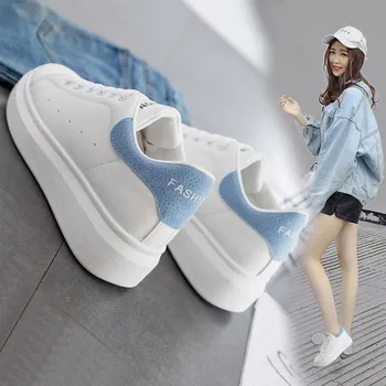 

2019 new white pu running shoes for women Comfortable ulzzang women Platform shoes Outdoor Walking Jogging sneakers Cushioned