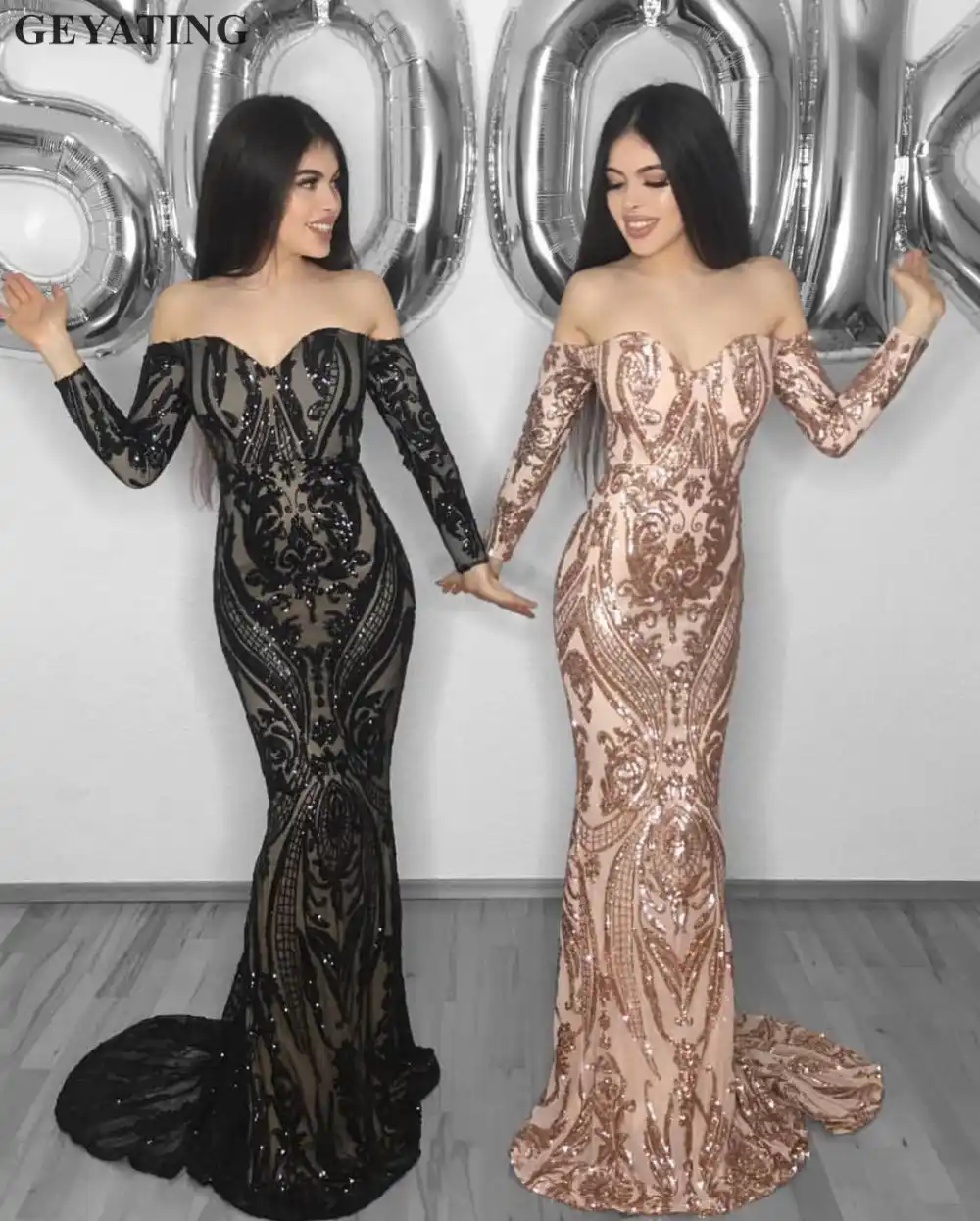 factory price new arrivals cheap Black Sequins Mermaid Arabic Evening Dress Long Sleeves Off the ... factory price new arrivals cheap Black Sequins Mermaid Arabic Evening Dress Long Sleeves Off the ...