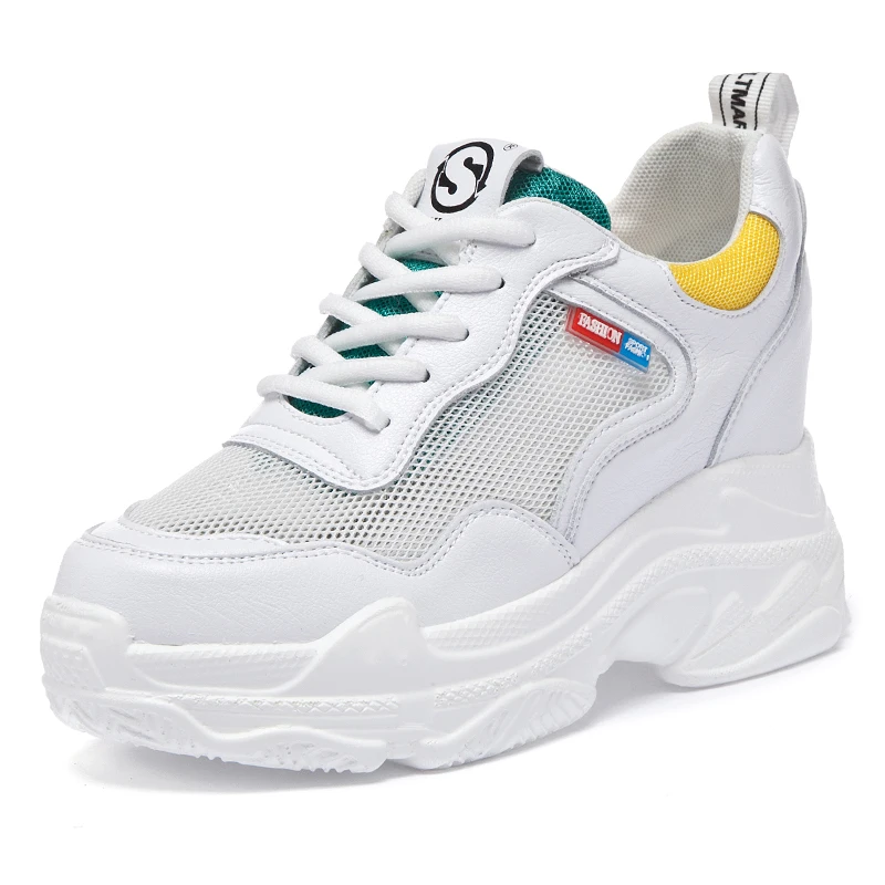 

2019 Summer Brand Casual Shoes platform Vulcanize sneakers air mesh Height Increasing All Match Girl Sneaker Lace Up Breathable