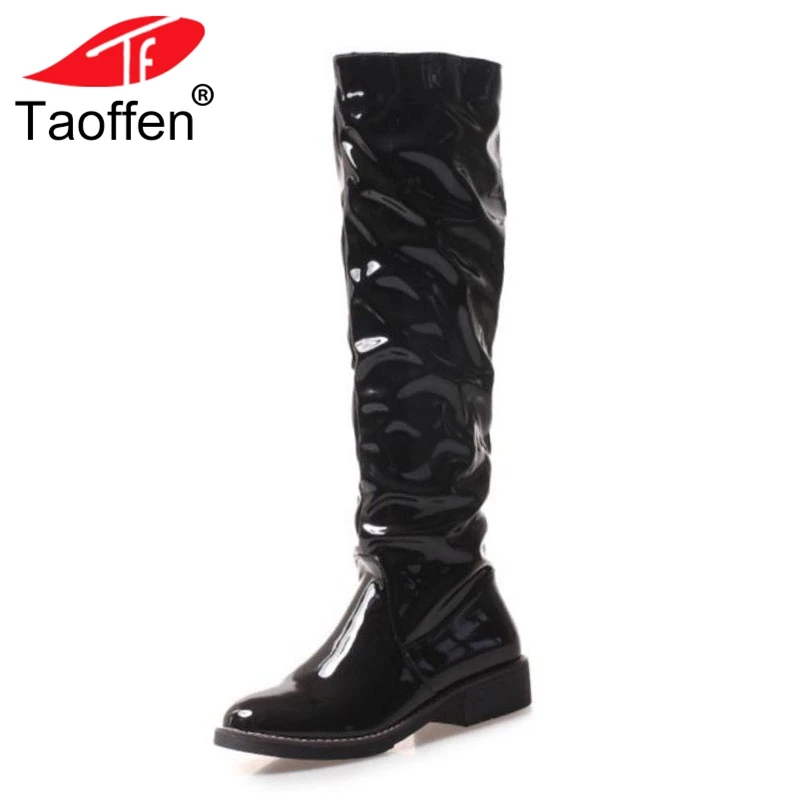 

TAOFFEN Women Knee High Boots Winter Round Toe Warm Fur Shoes Woman Fashion Flats Long Boots Concise Daily Shoes Size 34-43