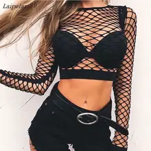 Women Sexy Halter Crop Top Ladies All Mesh Lace Hollow Out Black White Red Fishnet Long Sleeve Stretch Vest T Shirt Tees Girl Women Sexy Halter Crop Top Ladies All Mesh Lace Hollow Out Black White Red Fishnet Long Sleeve Stretch Vest T Shirt Tees Girl