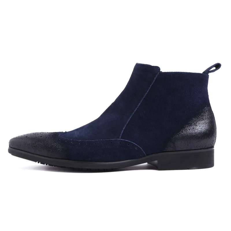 Calçado Toe Genuína Luxo Blue Punk Casuais Masculina Sapatos Homens Partido Escritório Moda Couro Camurça Tornozelo Apontou Botas Retro De Azul Do pY6x8qEnw
