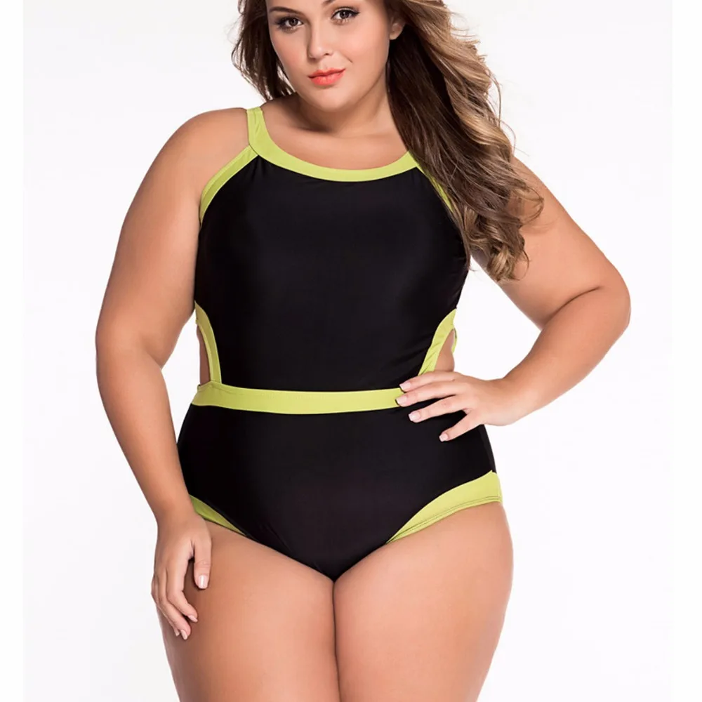 

Sexy High Neck Cutout Large Size Monokini One Piece Swimsuit Vintage Women One-Piece Suits Beach May Solid Swimwear Female