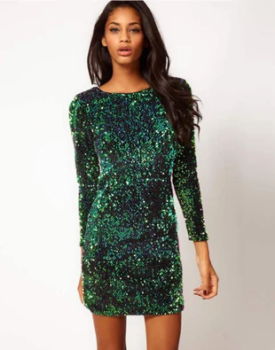 Genuine Motel Gabby Iridescent Sequin Dress, Green BLING BLING Metallic ...