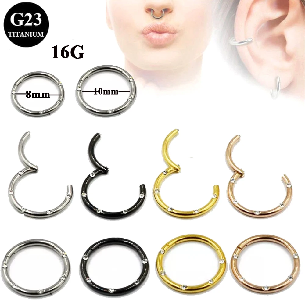 

BOG-40PCS New G23 Titanium Hinged Segment Ring 16g Nose Lip Nipple Septum Cartilage Nipple Tragus Clicker Captive Body Piercing