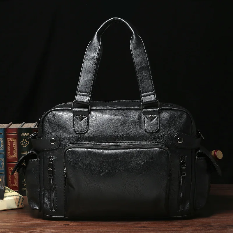 high quality leather tote Bag men handbag vintage brown black Large casual Messenger crossbody bags for male Bag hand bag 2019