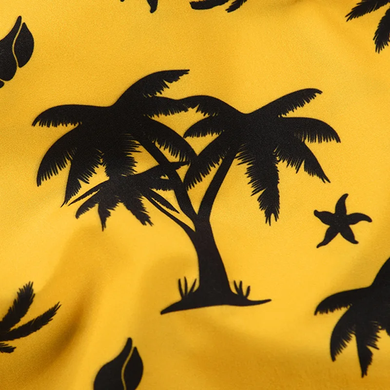 Summer Yellow Board Shorts Beach Surfing Swimwear Fitness Bodybuilding Swimming Trunks Coconut Tree Men's Bathing Suit