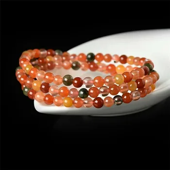 

Genuine 6mm Natural Colorful Rutilated Quartz Gemstone Bracelets For Women Female Stretch Crystal Round Bead Three Laps Bracelet