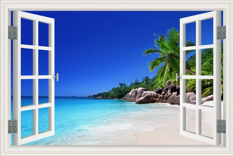 Летний пляж Кокосовая пальма 3D окно вид стикер пляж настенные фрески Съемный стикер стены для гостиной кухня плакат стены - Цвет: 2