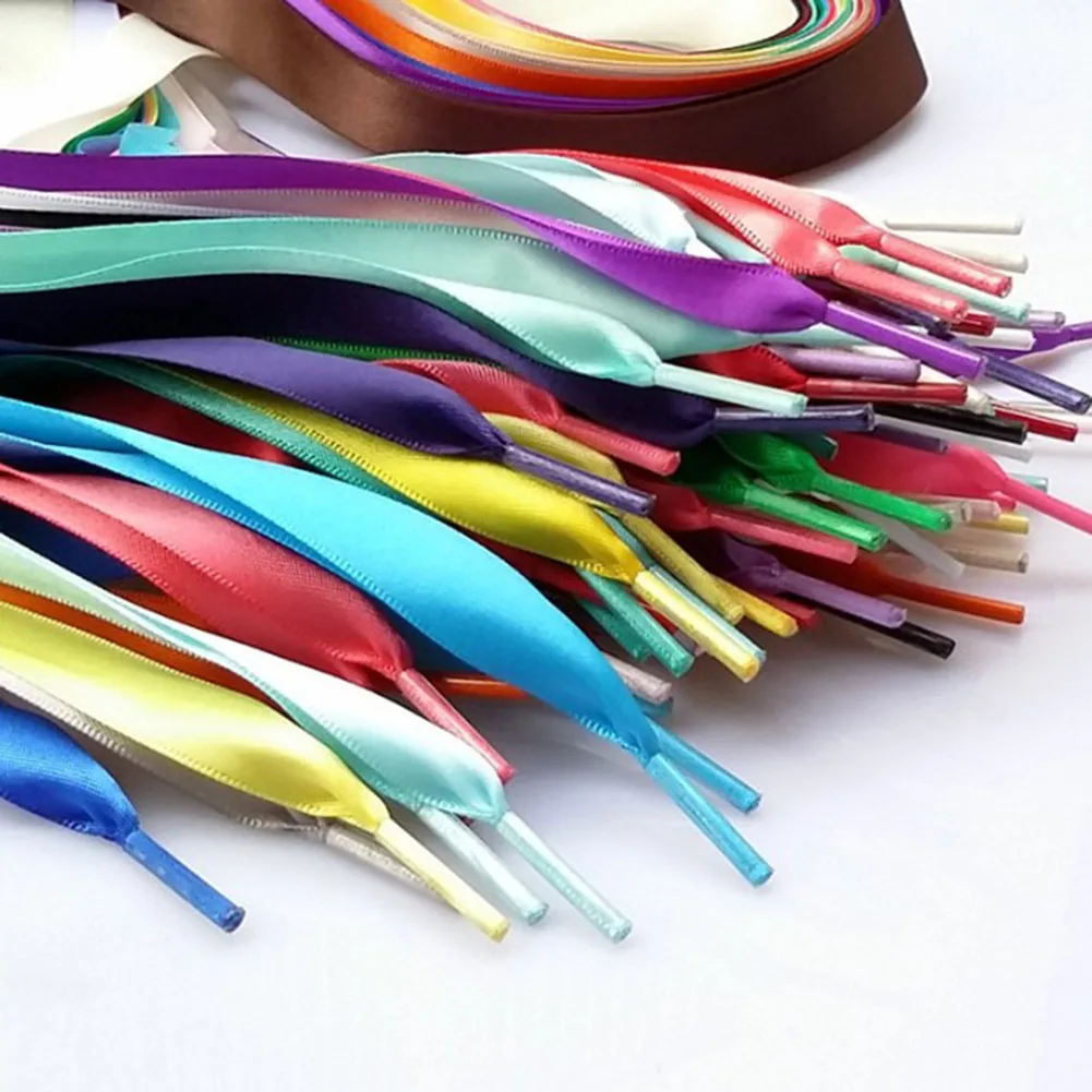 1 Pair 140cm Shoelaces Candy Color Flat Silk Ribbon Shoelaces Sneaker Shoe Strings 2cm Wide Shoelaces Ribbon Solid Color Hot