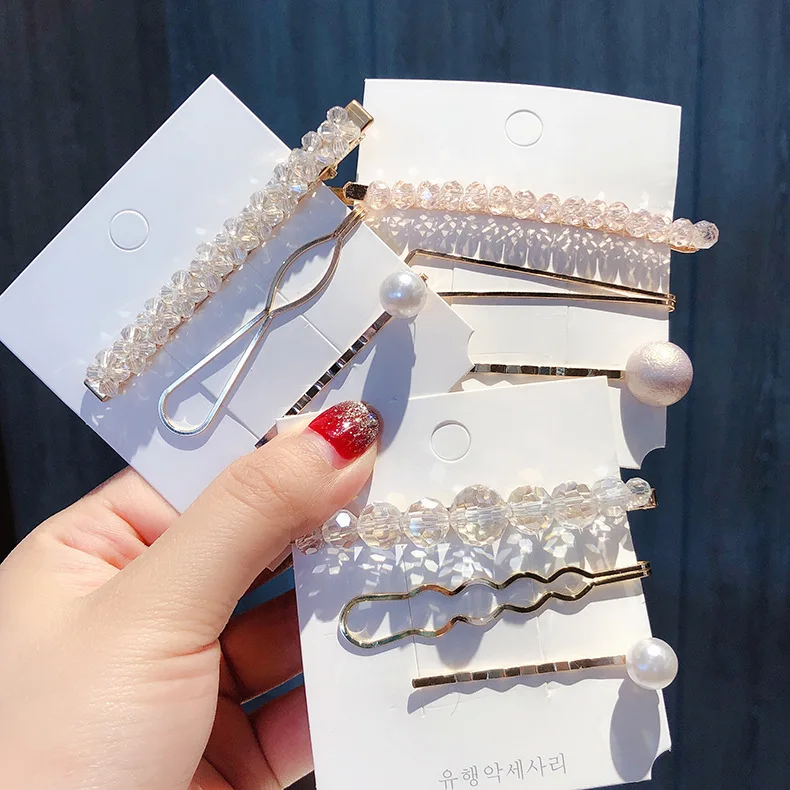 

14 styles Bling Crystal Hairpins Headwear for Women Girls Simple metal pearl Hair Clips Pins Barrette Styling Tools Accessories
