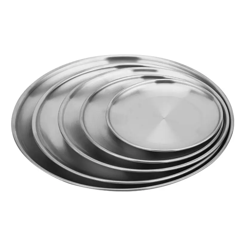 

4cm 17cm 20cm 23cm 26cm Kroean Style Stainless Steel Dinnerware Dinner Dish Flat Plate Tableware Canteen Severing Tray LX4087