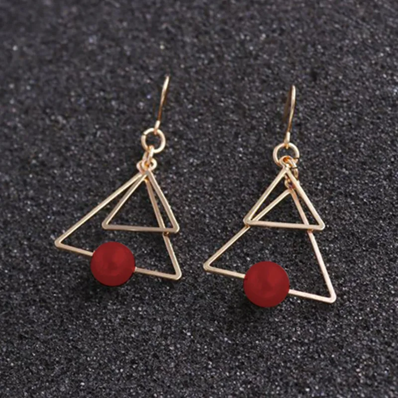 

Punk Design Fashion Round Bead Geometric Double Size Triangle Stud Earrings Women Party Jewelry pendientes brincos Wholesale