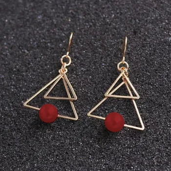 Punk Design Fashion Round Bead Geometric Double Size Triangle Stud Earrings Women Party Jewelry pendientes brincos Wholesale